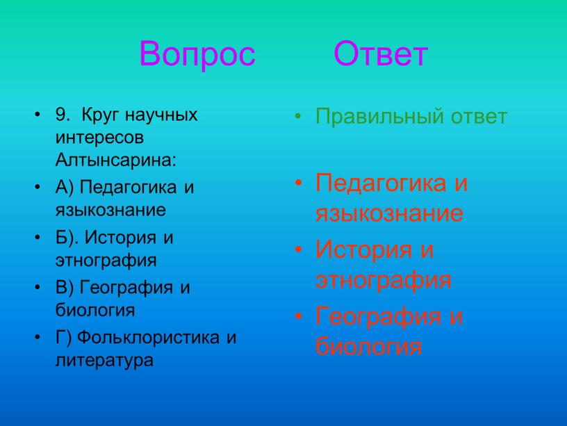 Вопрос Ответ 9. Круг научных интересов