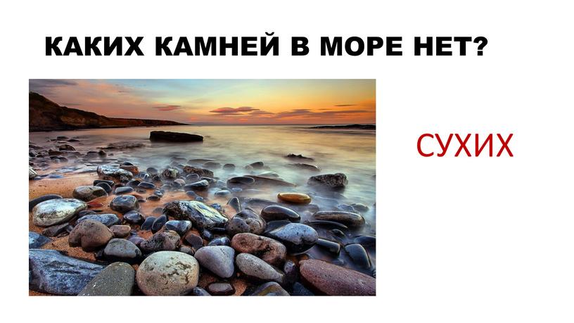 КАКИХ КАМНЕЙ В МОРЕ НЕТ? СУХИХ