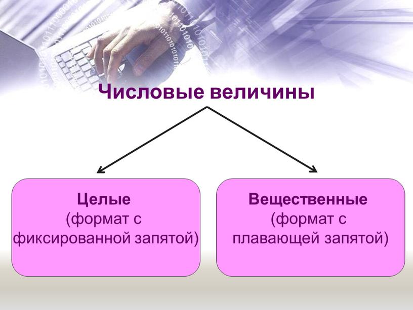 Числовые величины Целые (формат с фиксированной запятой)