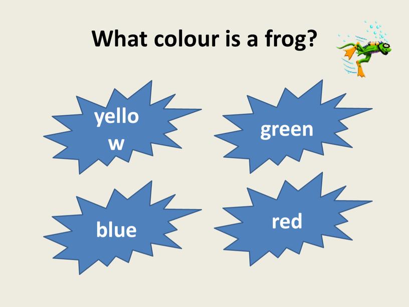 What colour is a frog? yellow green blue red