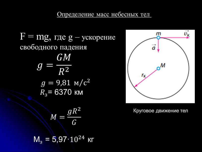 Круговое движение тел Определение масс небесных тел