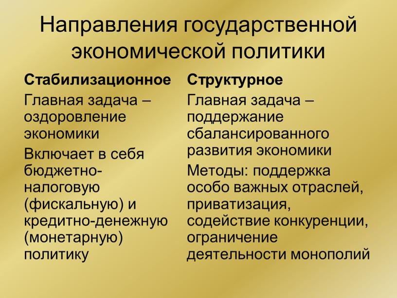 Направления государственной экономической политики