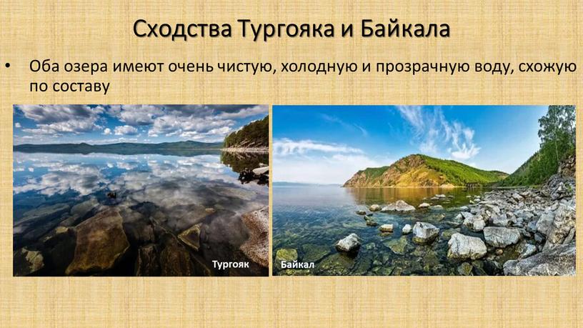 Сходства Тургояка и Байкала Оба озера имеют очень чистую, холодную и прозрачную воду, схожую по составу