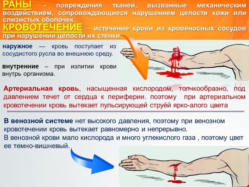 В венозной системе нет высокого давления, поэтому при венозном кровотечении кровь вытекает равномерно и непрерывно