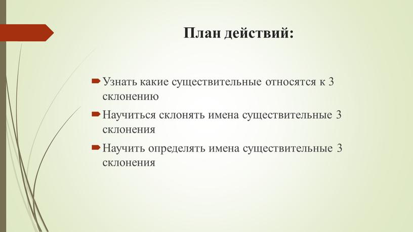 План действий: Узнать какие существительные относятся к 3 склонению