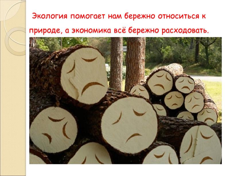 Экология помогает нам бережно относиться к природе, а экономика всё бережно расходовать