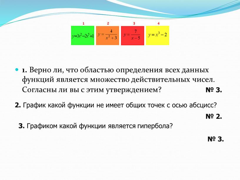 Верно ли, что областью определения всех данных функций является множество действительных чисел