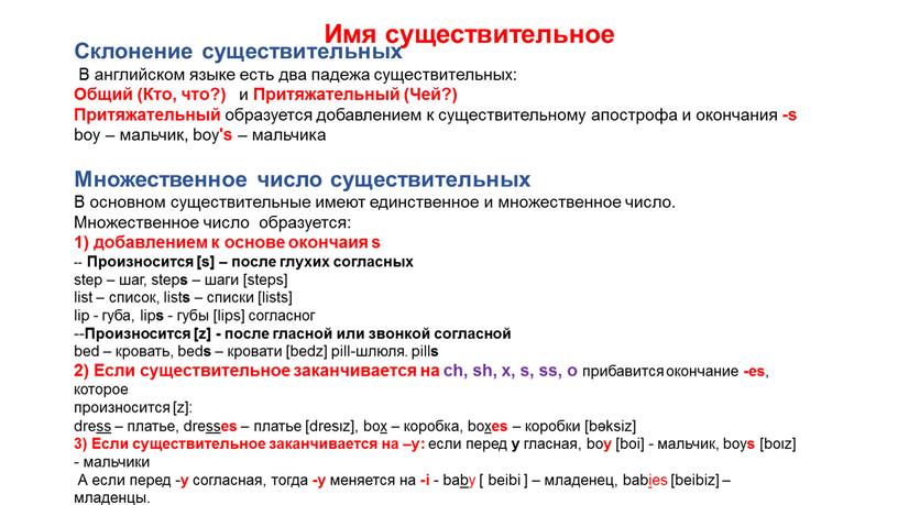 Имя существительное Склонение существительных