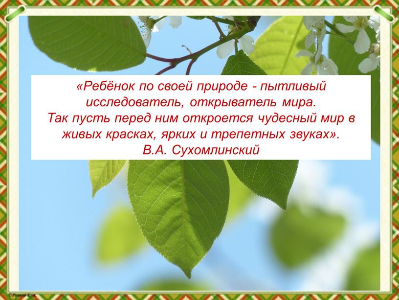 Ребёнок по своей природе - пытливый исследователь, открыватель мира