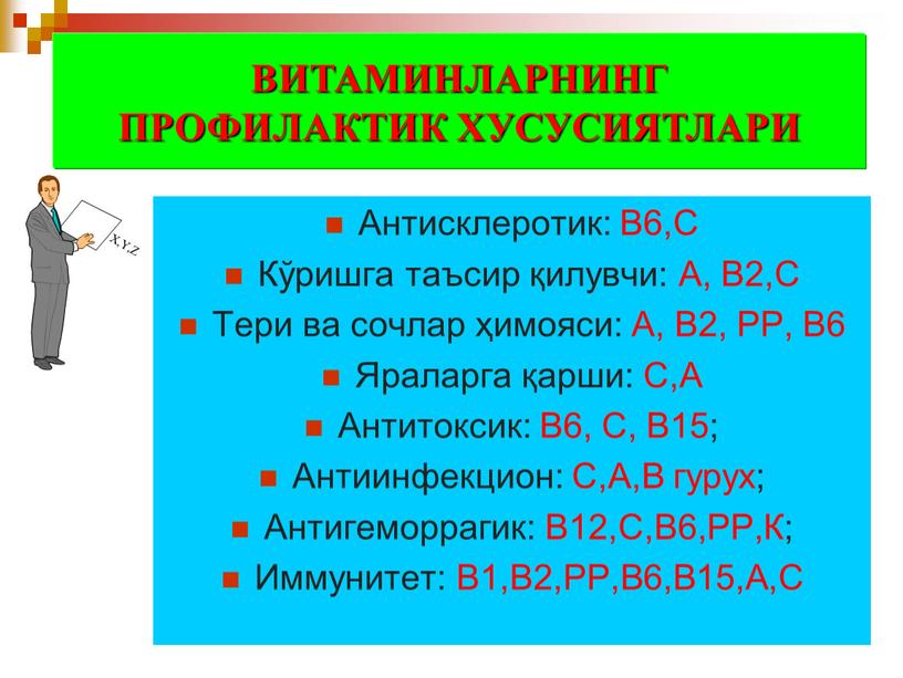 Антисклеротик: В6,С Кўришга таъсир қилувчи: