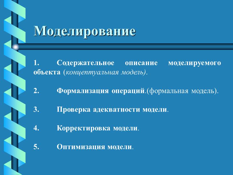 Моделирование 1. Содержательное описание моделируемого объекта ( концептуальная модель)