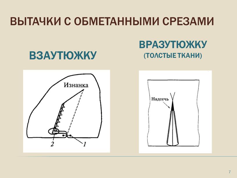 Вытачки с обметанными срезами взаутюжку вразутюжку (толстые ткани) 7