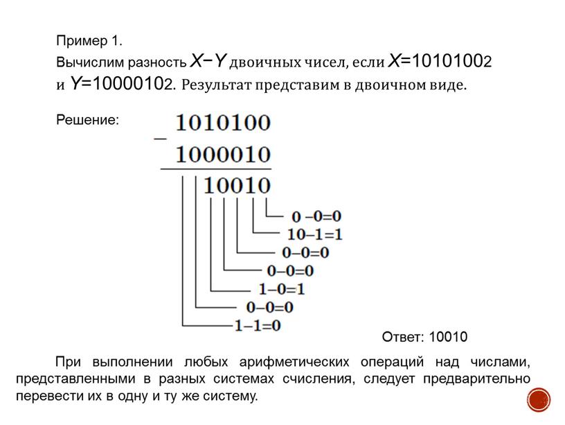 Пример 1. Вычислим разность X −