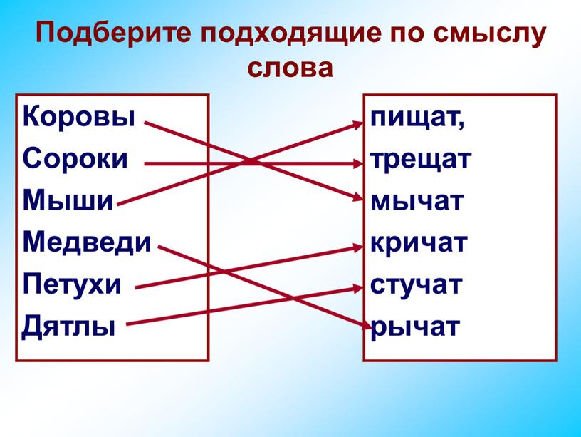 Подберите подходящие по смыслу слова