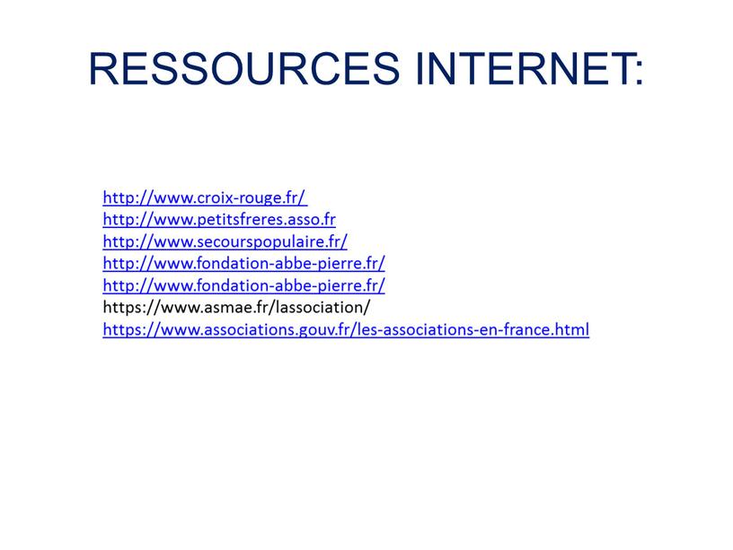 RESSOURCES INTERNET: http://www