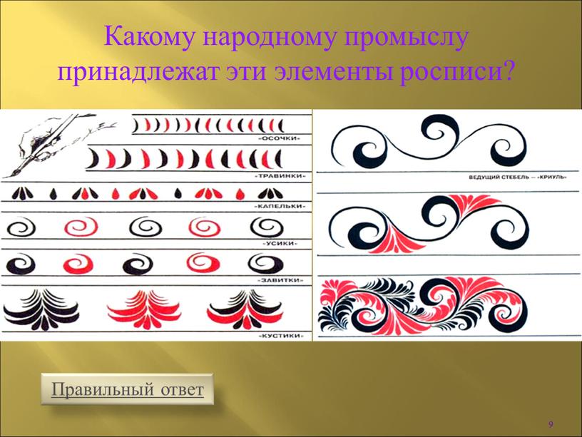 Какому народному промыслу принадлежат эти элементы росписи? 9