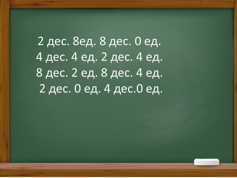 2 дес. 8ед. 8 дес. 0 ед. 4 дес. 4 ед. 2 дес. 4 ед. 8 дес. 2 ед. 8 дес. 4 ед. 2 дес.…