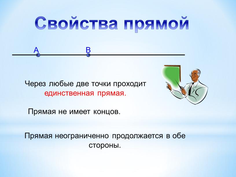 Прямая неограниченно продолжается в обе стороны