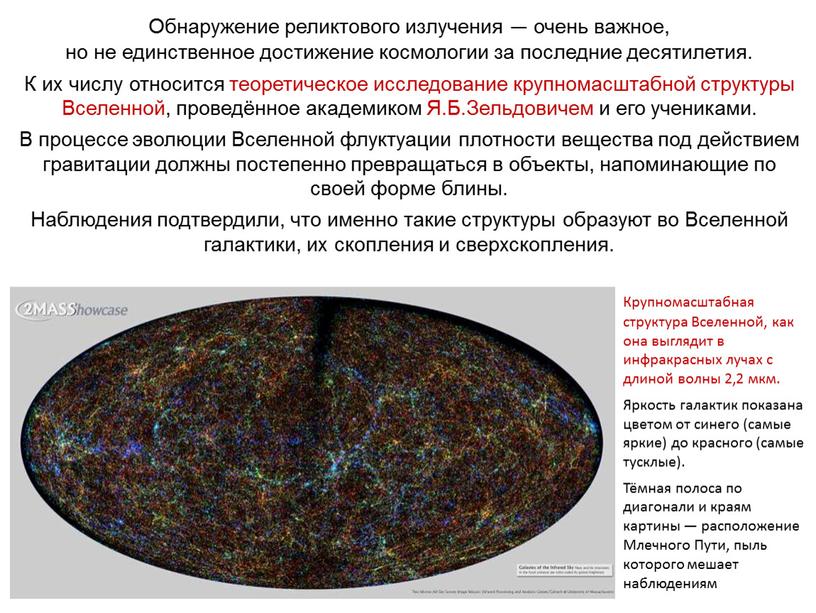 Обнаружение реликтового излучения — очень важное, но не единственное достижение космологии за последние десятилетия