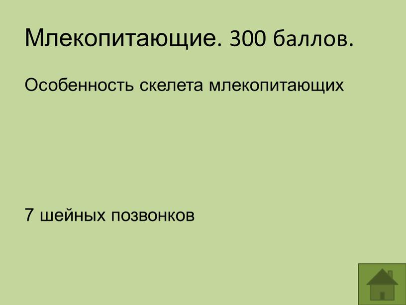 Млекопитающие. 300 баллов. Особенность скелета млекопитающих 7 шейных позвонков