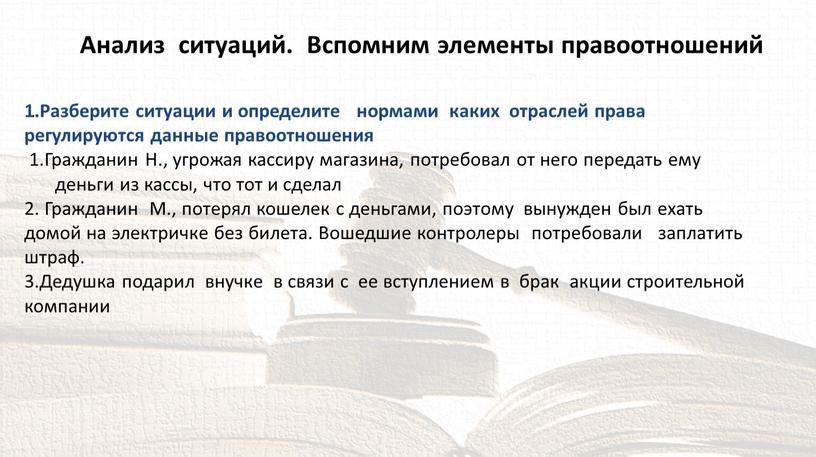 Разберите ситуации и определите нормами каких отраслей права регулируются данные правоотношения 1