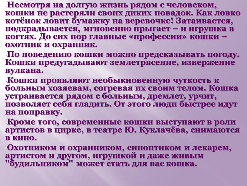 Несмотря на долгую жизнь рядом с человеком, кошки не растеряли своих диких повадок