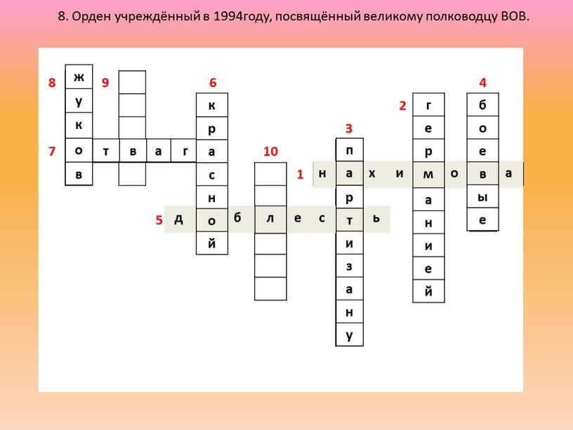 Орден учреждённый в 1994году, посвящённый великому полководцу