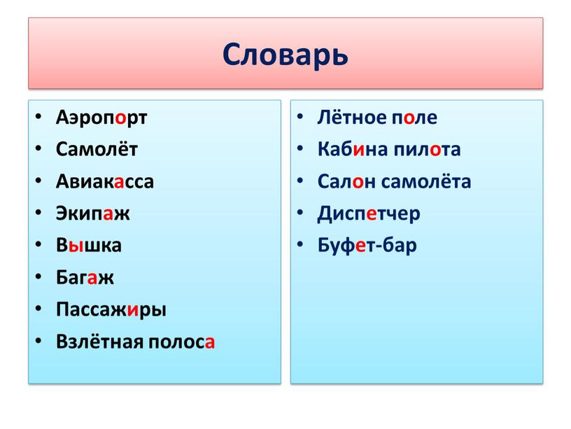 Словарь Аэропорт Самолёт Авиакасса