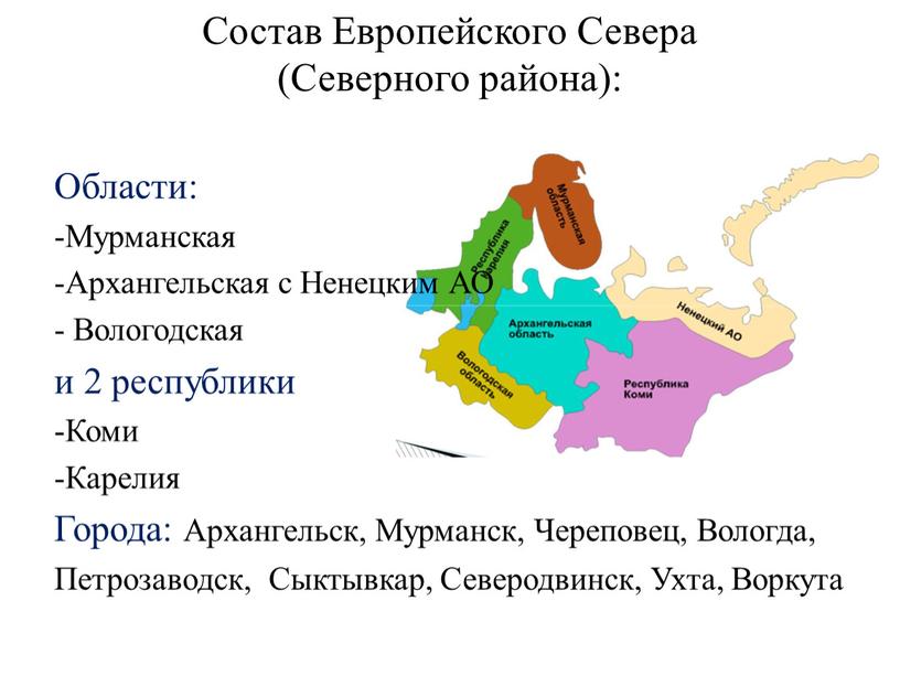 Состав Европейского Севера (Северного района):