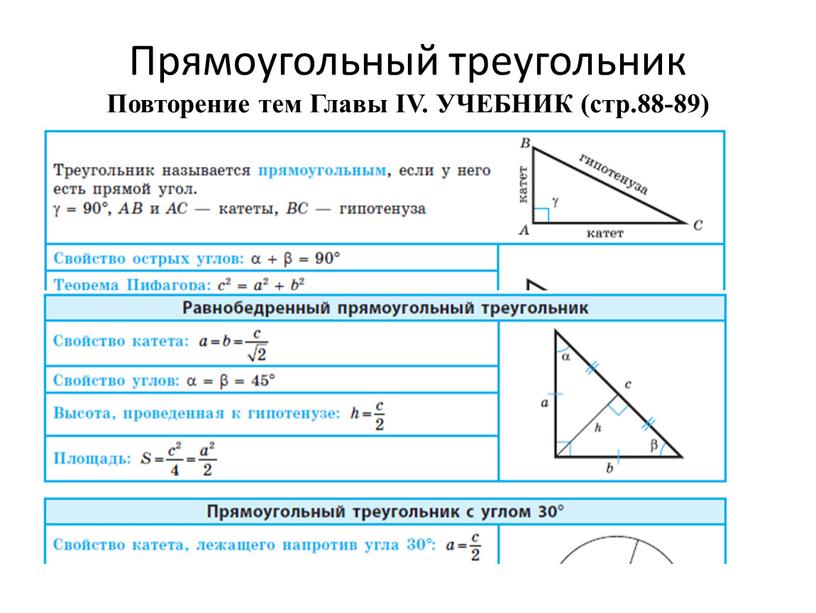 Прямоугольный треугольник Повторение тем