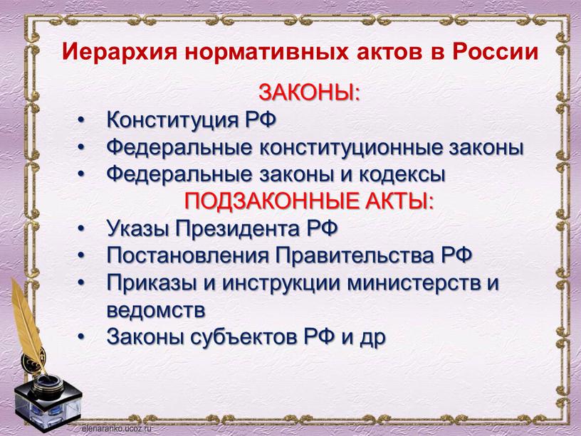 Иерархия нормативных актов в России