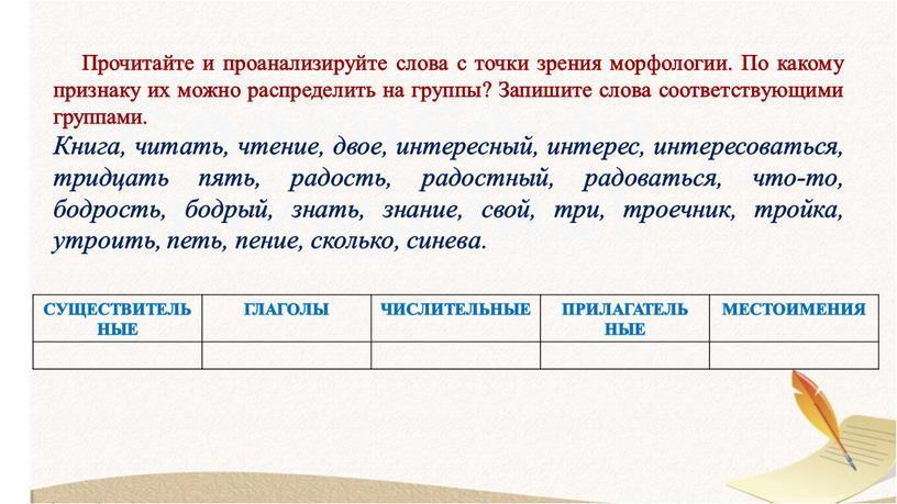 Прочитайте и проанализируйте слова с точки зрения морфологии