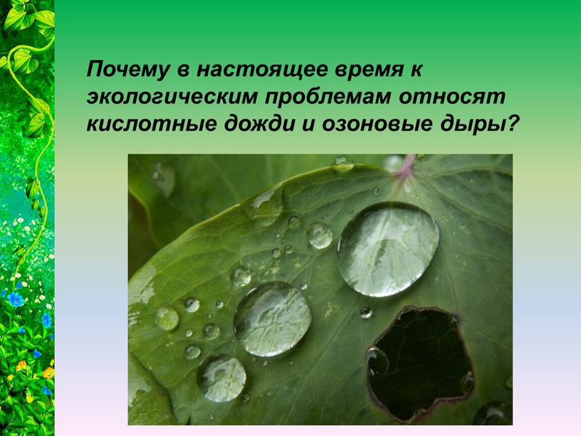 Почему в настоящее время к экологическим проблемам относят кислотные дожди и озоновые дыры?