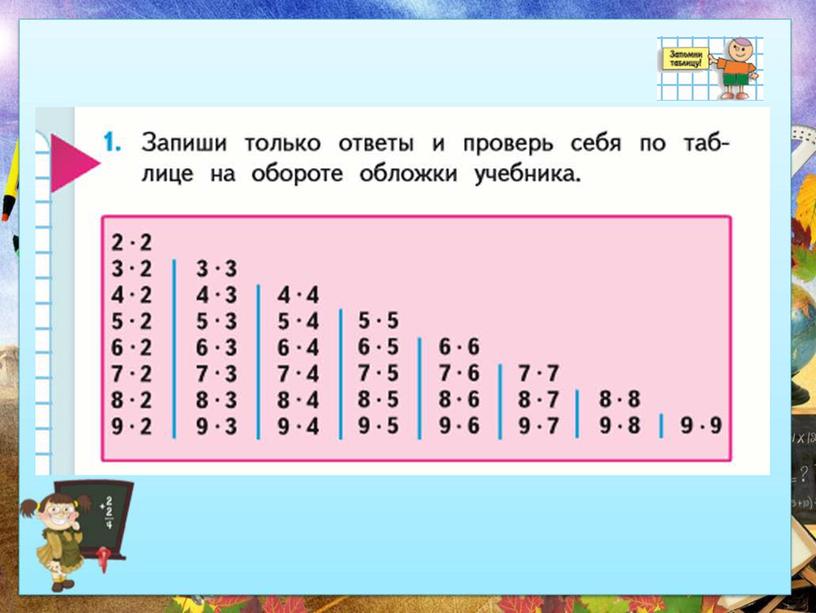 Урок математики в 3 классе по теме:" Таблица умножения"