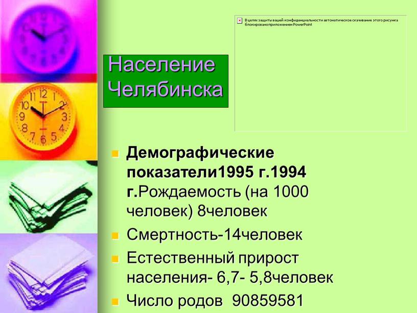 Население Челябинска Демографические показатели1995 г