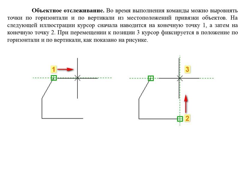 Объектное отслеживание. Во время выполнения команды можно выровнять точки по горизонтали и по вертикали из местоположений привязки объектов