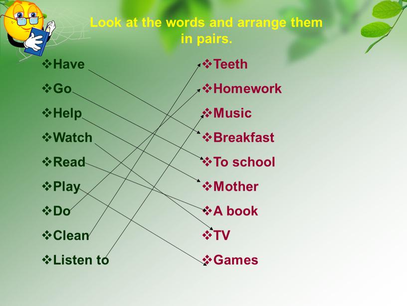 Look at the words and arrange them in pairs