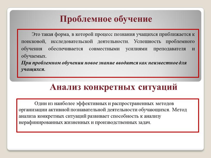 Проблемное обучение Анализ конкретных ситуаций