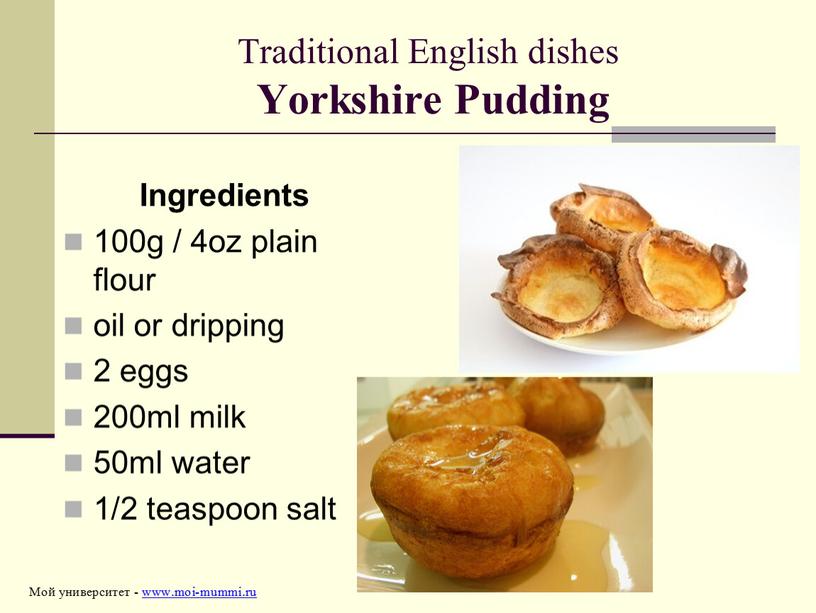 Traditional English dishes Yorkshire