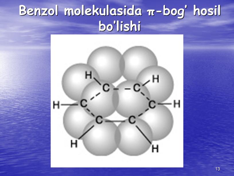 Benzol molekulasida π-bog’ hosil bo’lishi