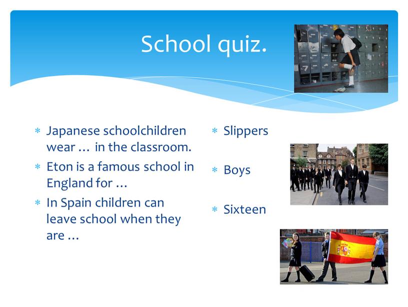 School quiz. Japanese schoolchildren wear … in the classroom