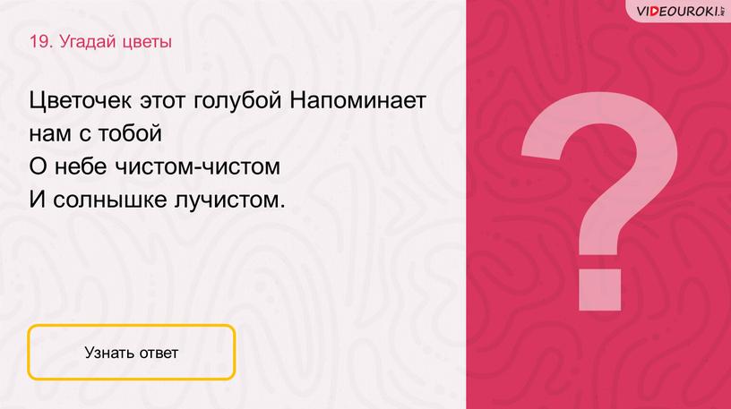 Угадай цветы Узнать ответ Цветочек этот голубой