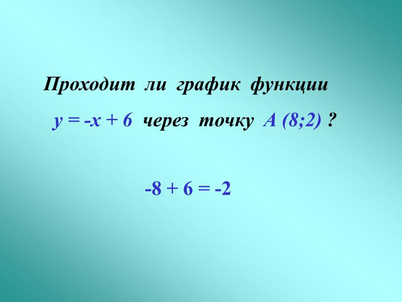 Проходит ли график функции у = -х + 6 через точку