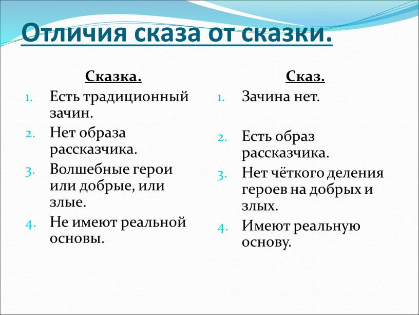 Отличия сказа от сказки. Сказка