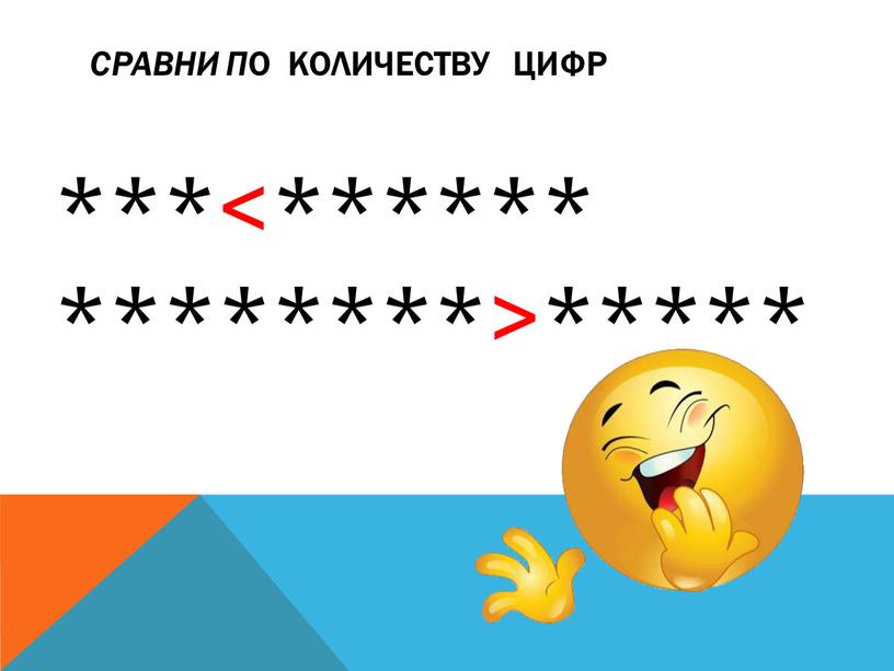 Сравни п о количеству цифр ***<****** ********>*****