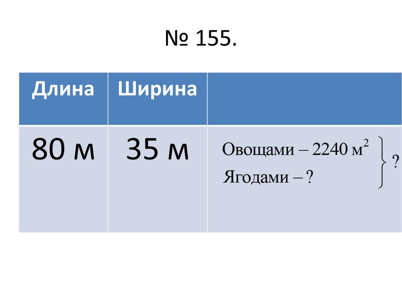 № 155. Длина Ширина 80 м 35 м