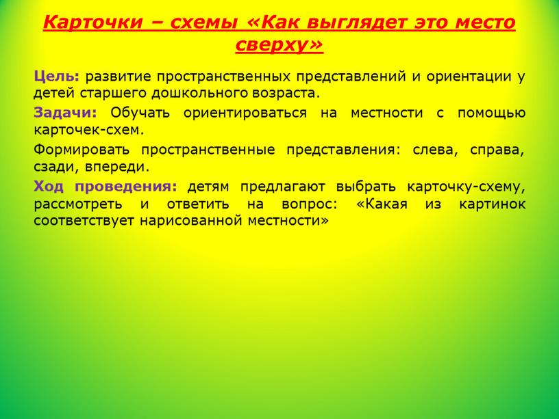 Карточки – схемы «Как выглядет это место сверху»