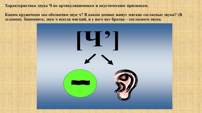 Характеристика звука Ч по артикуляционным и акустическим признакам