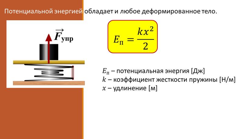 Потенциальной энергией обладает и любое деформированное тело