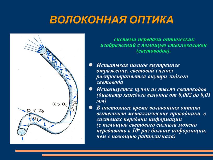 ВОЛОКОННАЯ ОПТИКА система передачи оптических изображений с помощью стекловолокон (световодов)